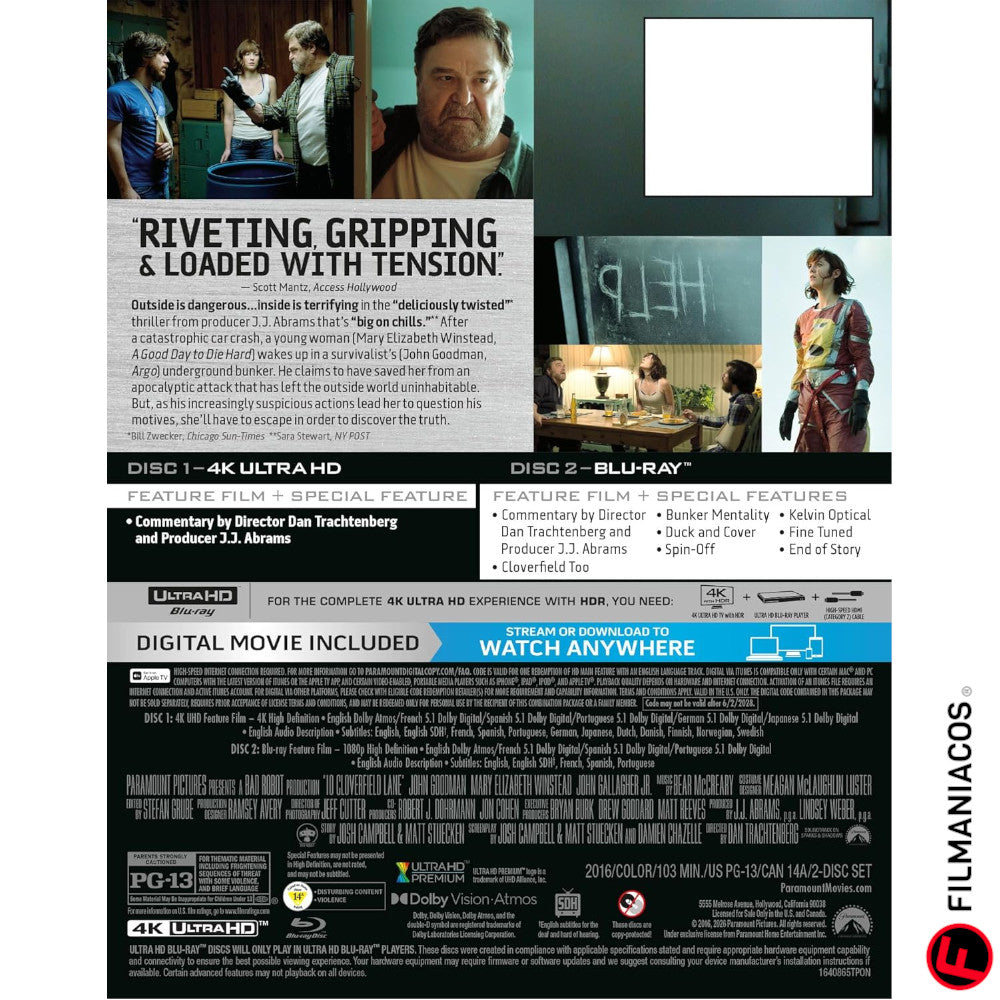 PRE-VENTA: 10 Cloverfield Lane (2016) (10th Anniversary Steelbook) [4K Ultra HD + Blu-ray]