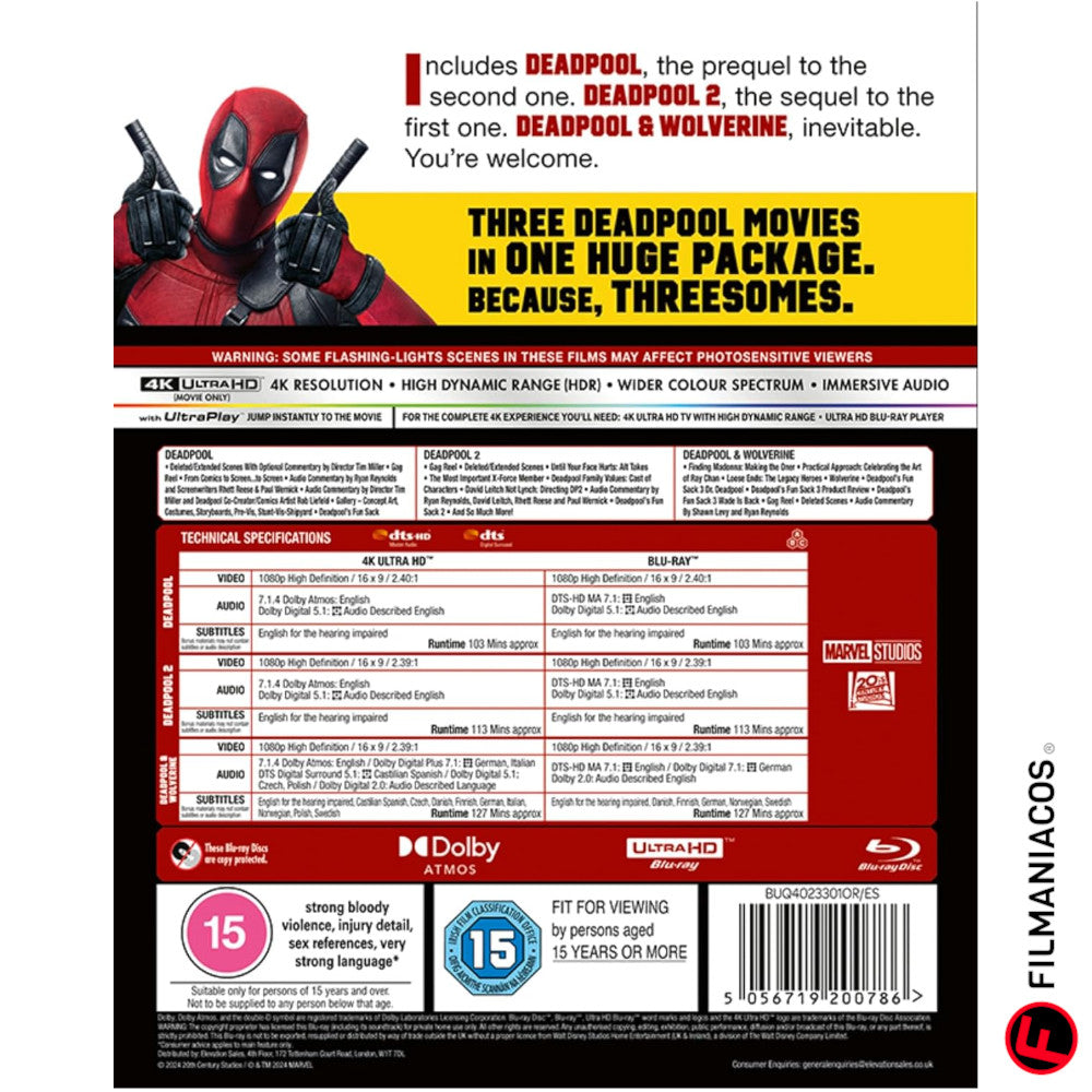 PRE-VENTA: Deadpool: 3-Movie Collection (2016-2024) [4K Ultra HD + Blu-ray]