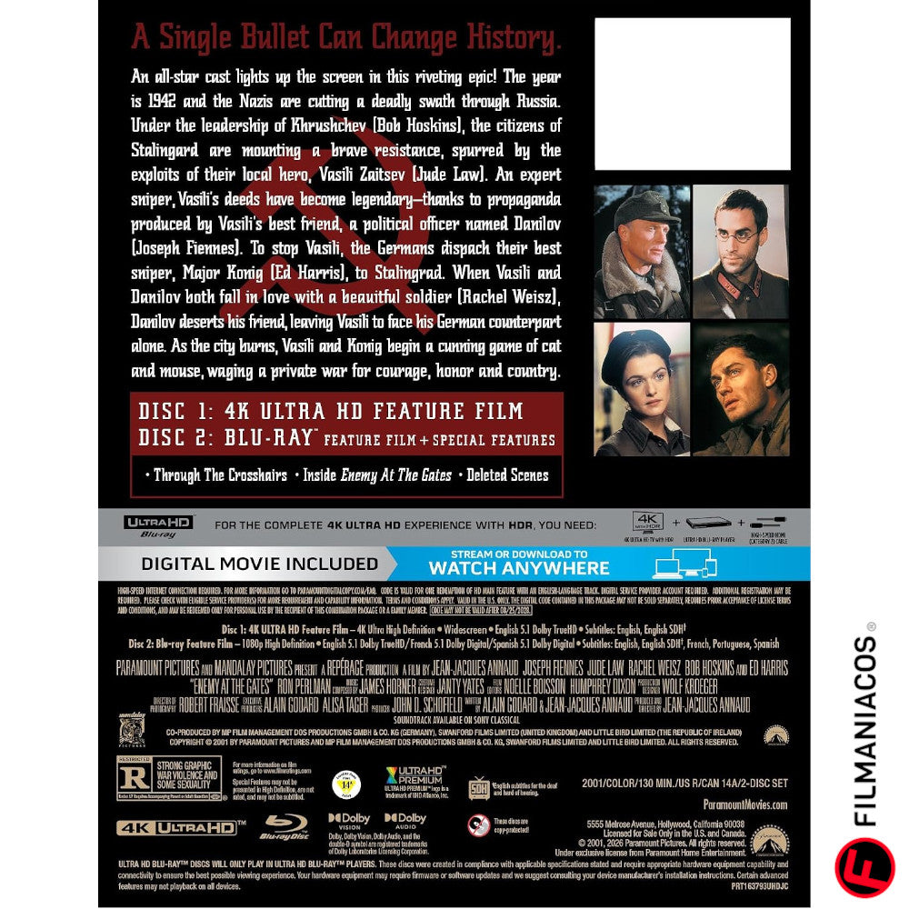 PRE-VENTA: Enemy at the Gates (2001) (25th Anniversary Steelbook) [4K Ultra HD + Blu-ray]