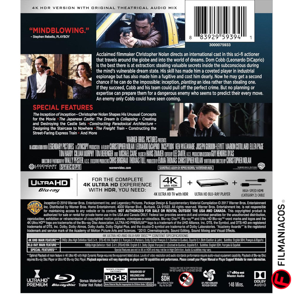 Inception (2010) [4K Ultra HD + Blu-ray]