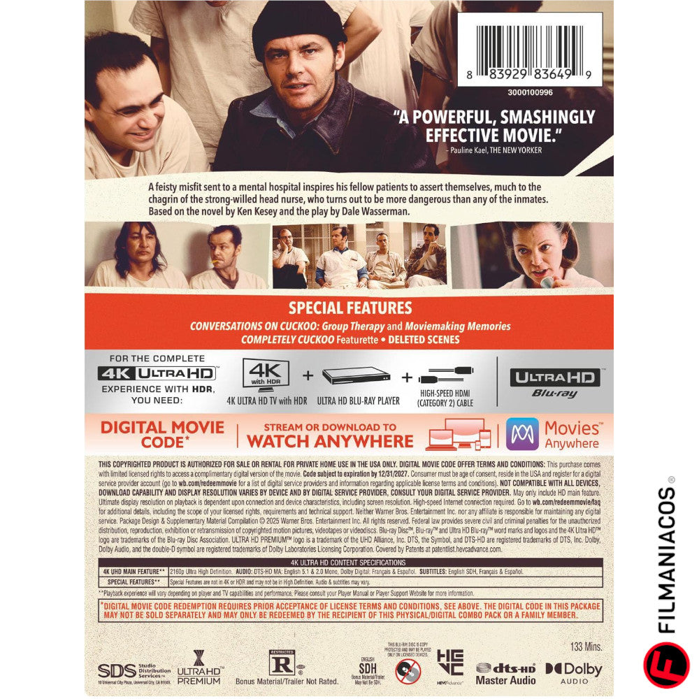 PRE-VENTA: One Flew Over the Cuckoo's Nest (1975) (50th Anniversary Steelbook) [4K Ultra HD]