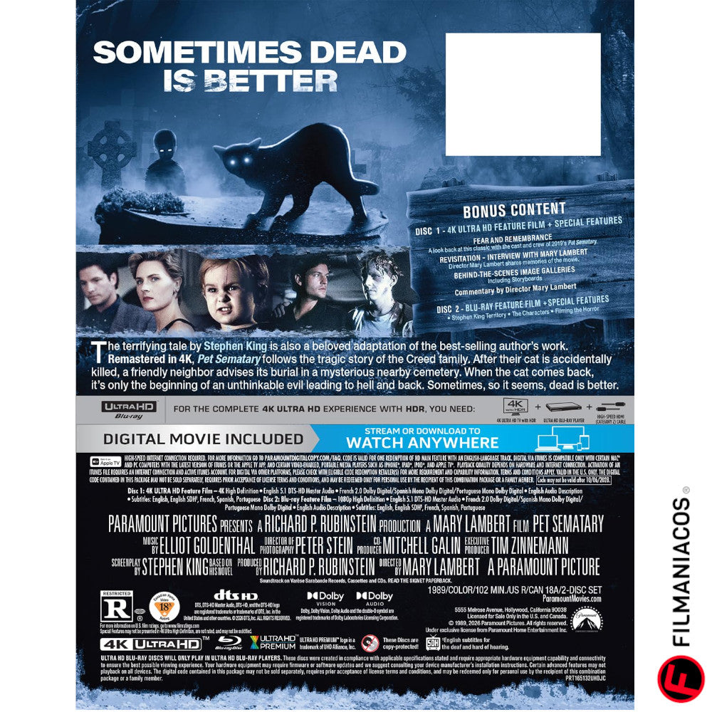 PRE-VENTA: Pet Sematary (1989) (Steelbook) [4K Ultra HD + Blu-ray]