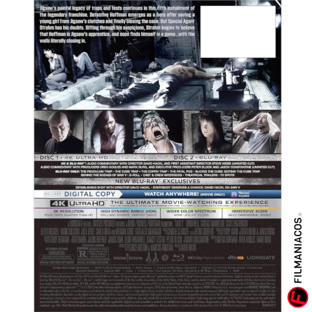 PRE-VENTA: Saw V (2008) (Steelbook) [4K Ultra HD + Blu-ray]