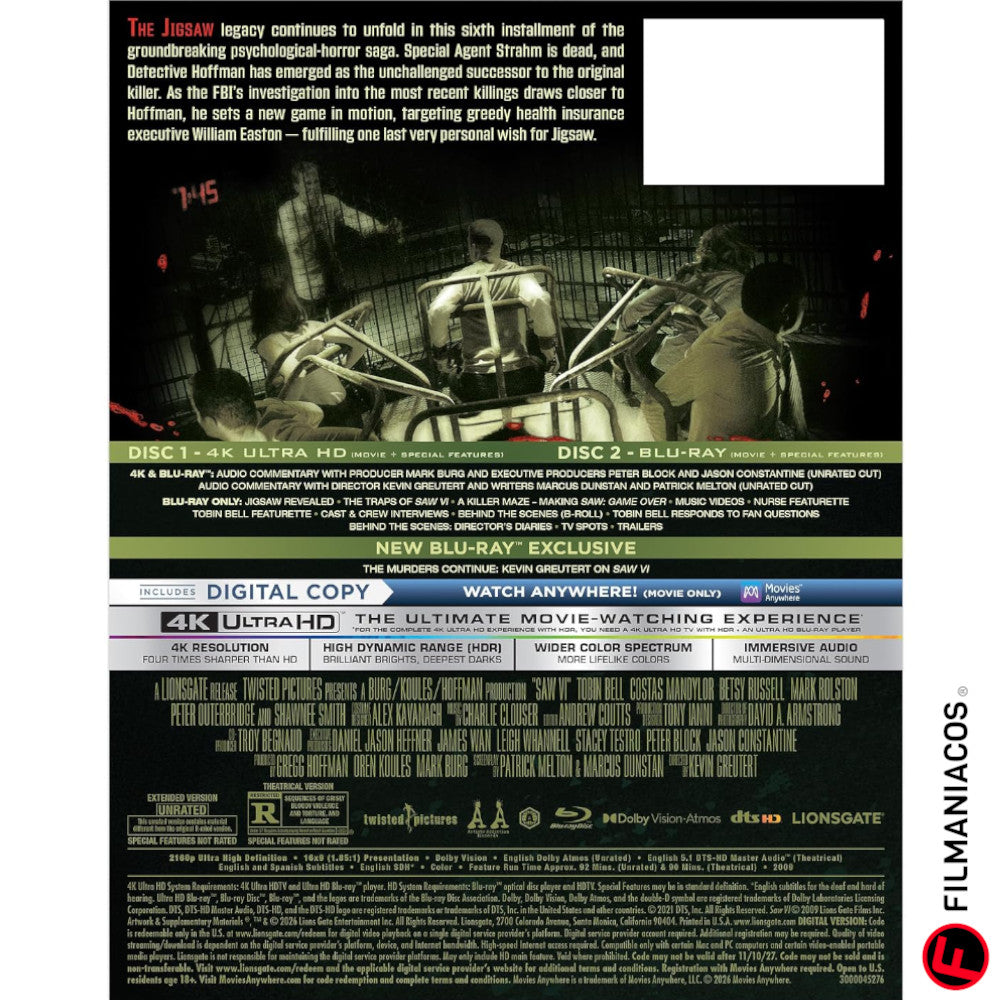 PRE-VENTA: Saw VI (2009) (Steelbook) [4K Ultra HD + Blu-ray]
