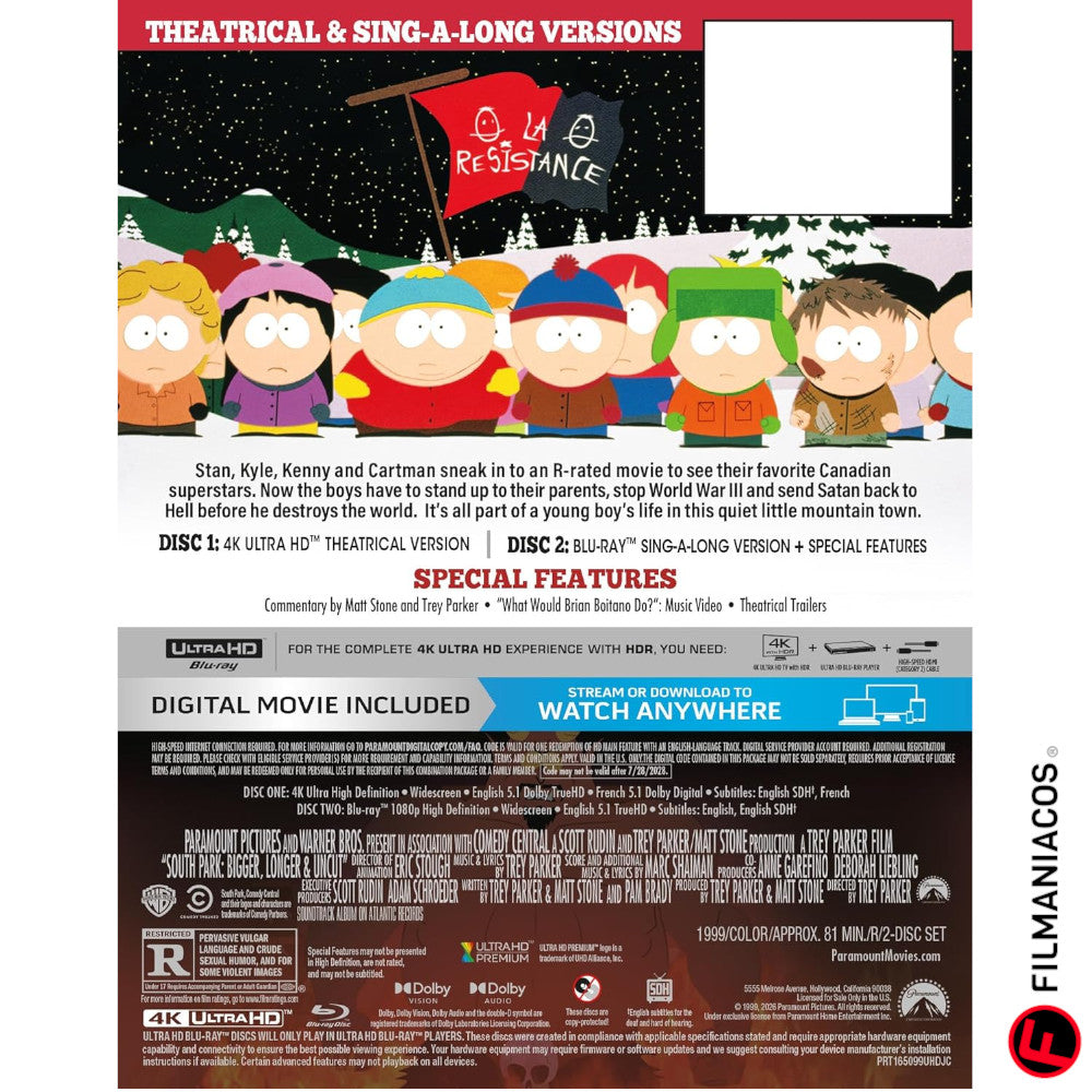 PRE-VENTA: South Park: Bigger, Longer & Uncut (1999) (Steelbook) [4K Ultra HD + Blu-ray]