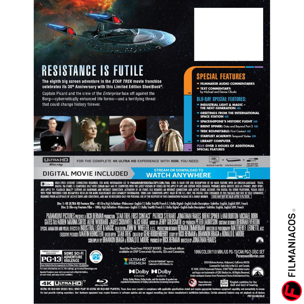 PRE-VENTA: Star Trek: First Contact (1996) (30th Anniversary Steelbook) [4K Ultra HD + Blu-ray]