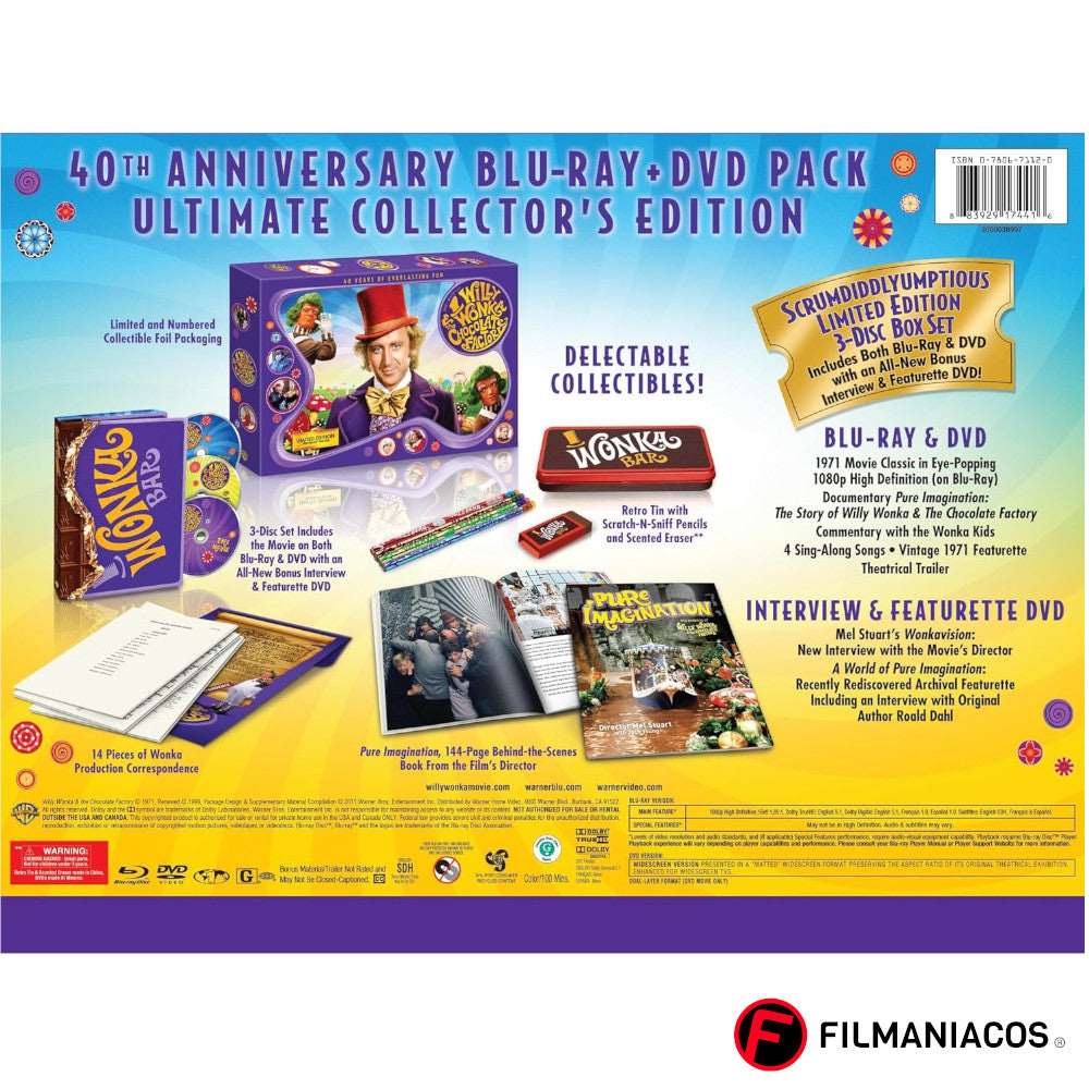 Willy Wonka & The Chocolate Factory (40th Anniversary Collector's Edition Gift-Set Digipack) (1971) [Blu-ray + DVD] >>USADO<<