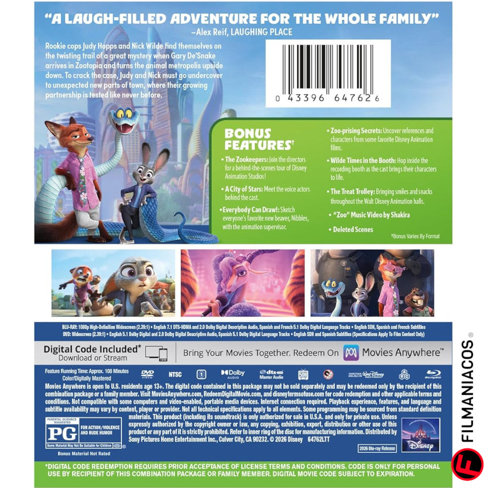 PRE-VENTA: Zootopia 2 (2025) [Blu-ray + DVD]