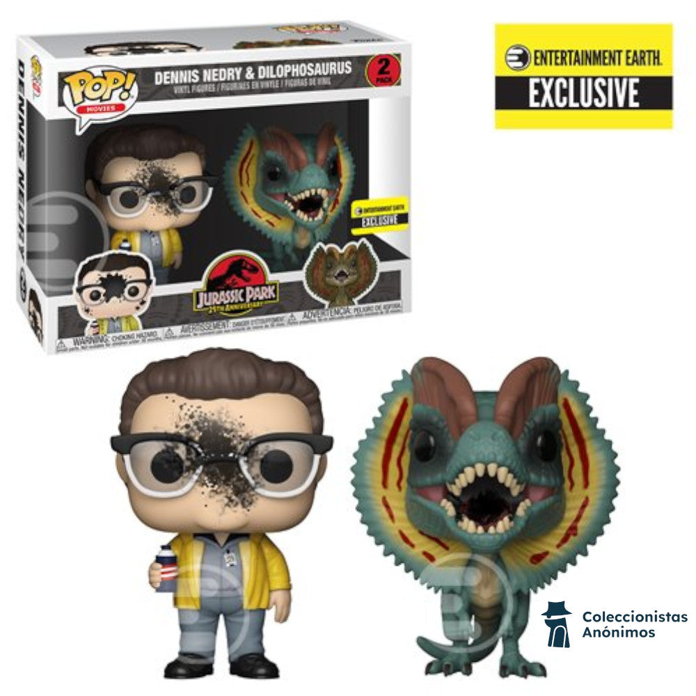 Jurassic Park Dennis Nedry & Dilophosaurus (2-Pack) (Exclusivo Entertaiment Earth) (Pop! Movies)